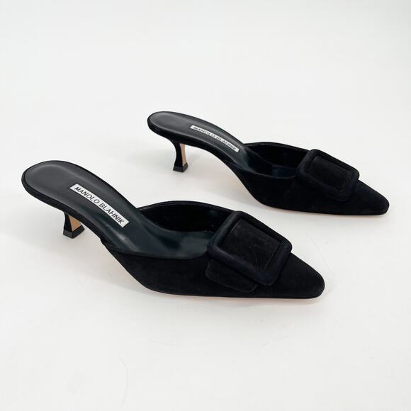 Manolo Blahnik Black Mules with Buckle.  Like new. - Picture 1 of 10
